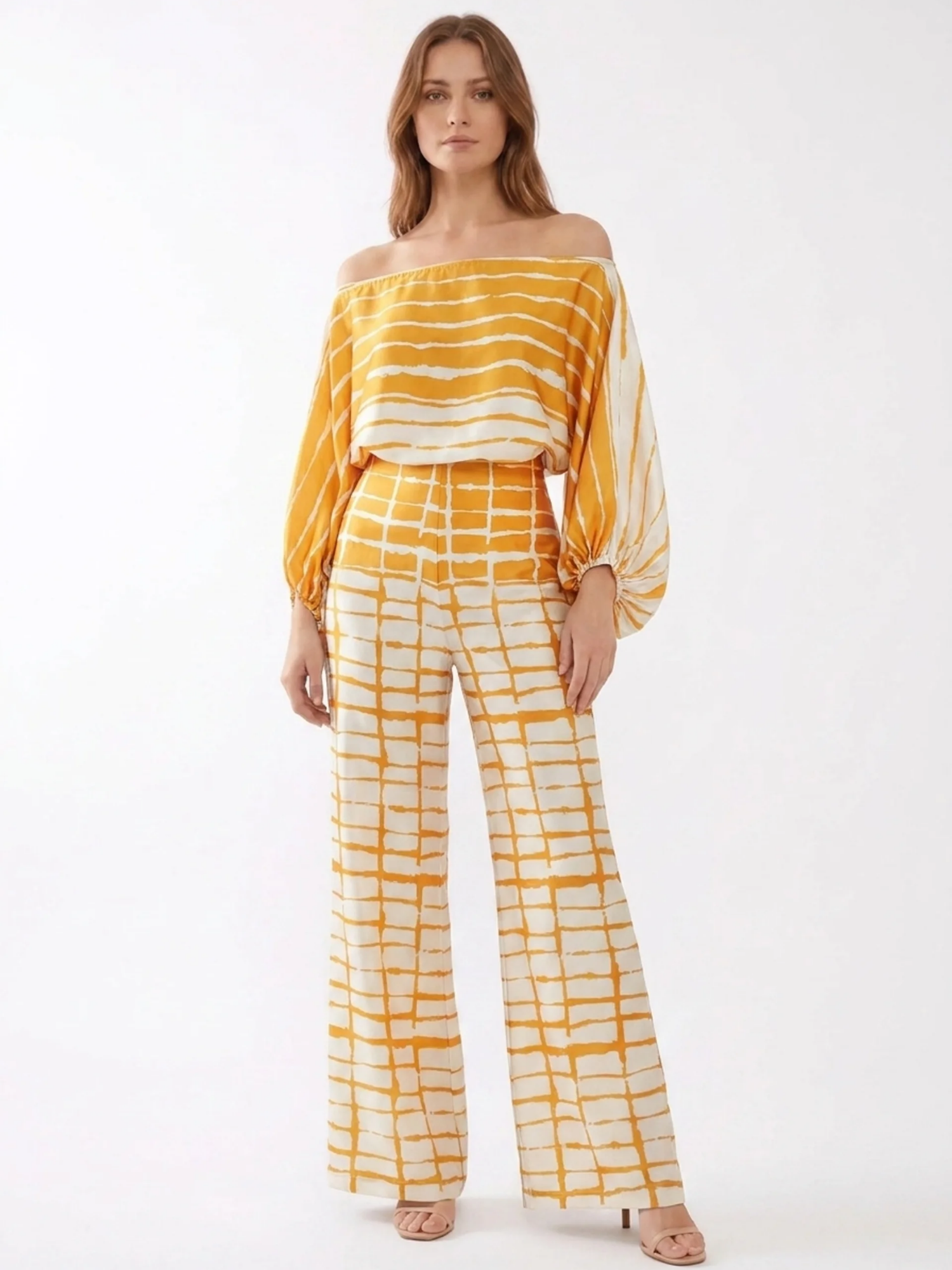 SERAFINA Women's Off Shoulder Abstract Print Wide Leg Trouser Set