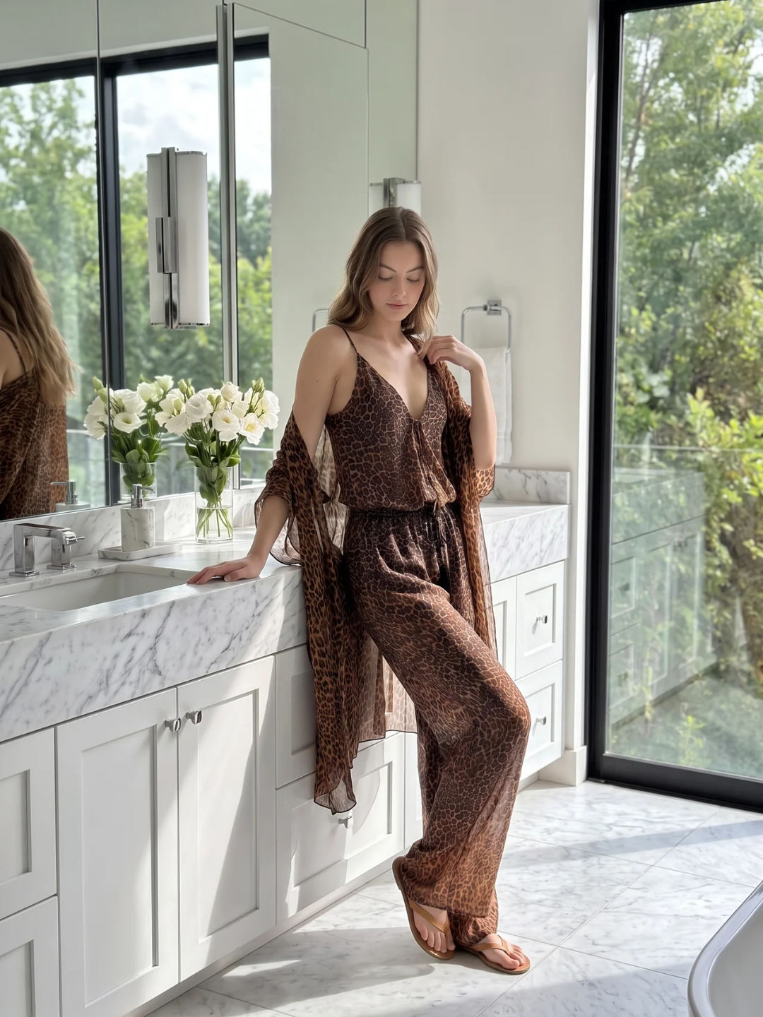 Avery | Leopard Print Kimono Wide-Leg Two-Piece Set