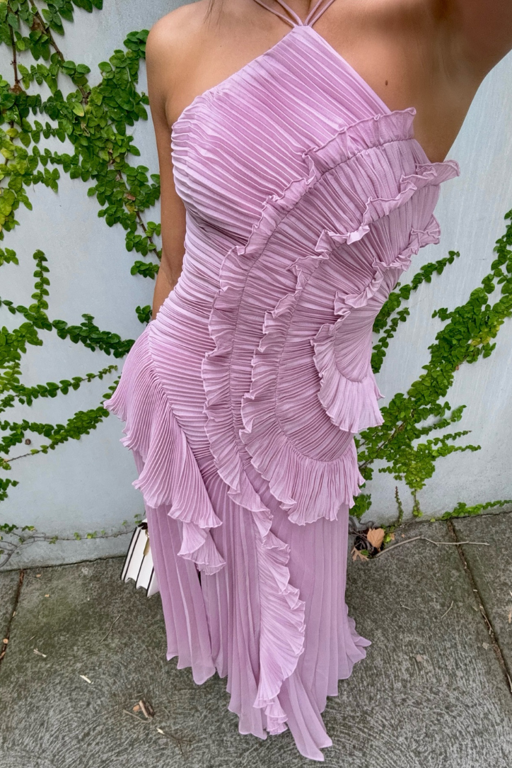 Carla | Pleated Ruffle Halter Maxi Dress