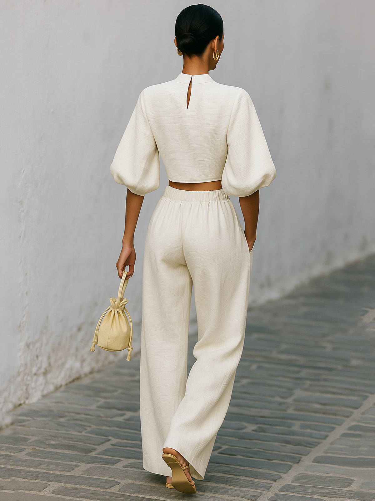 Elena | Mock Neck Crop Top Wide-Leg Co-ord Set