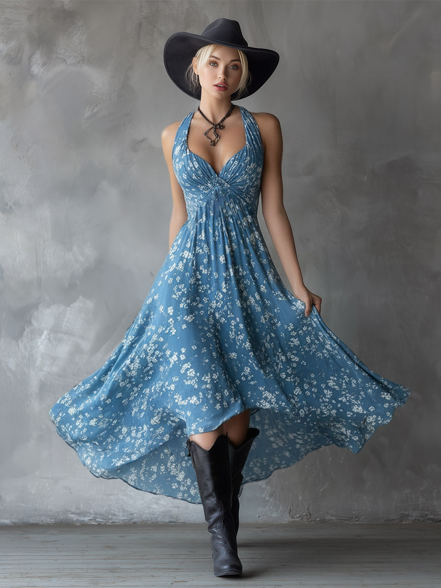 Melissa | Floral Chiffon Halter Maxi Dress