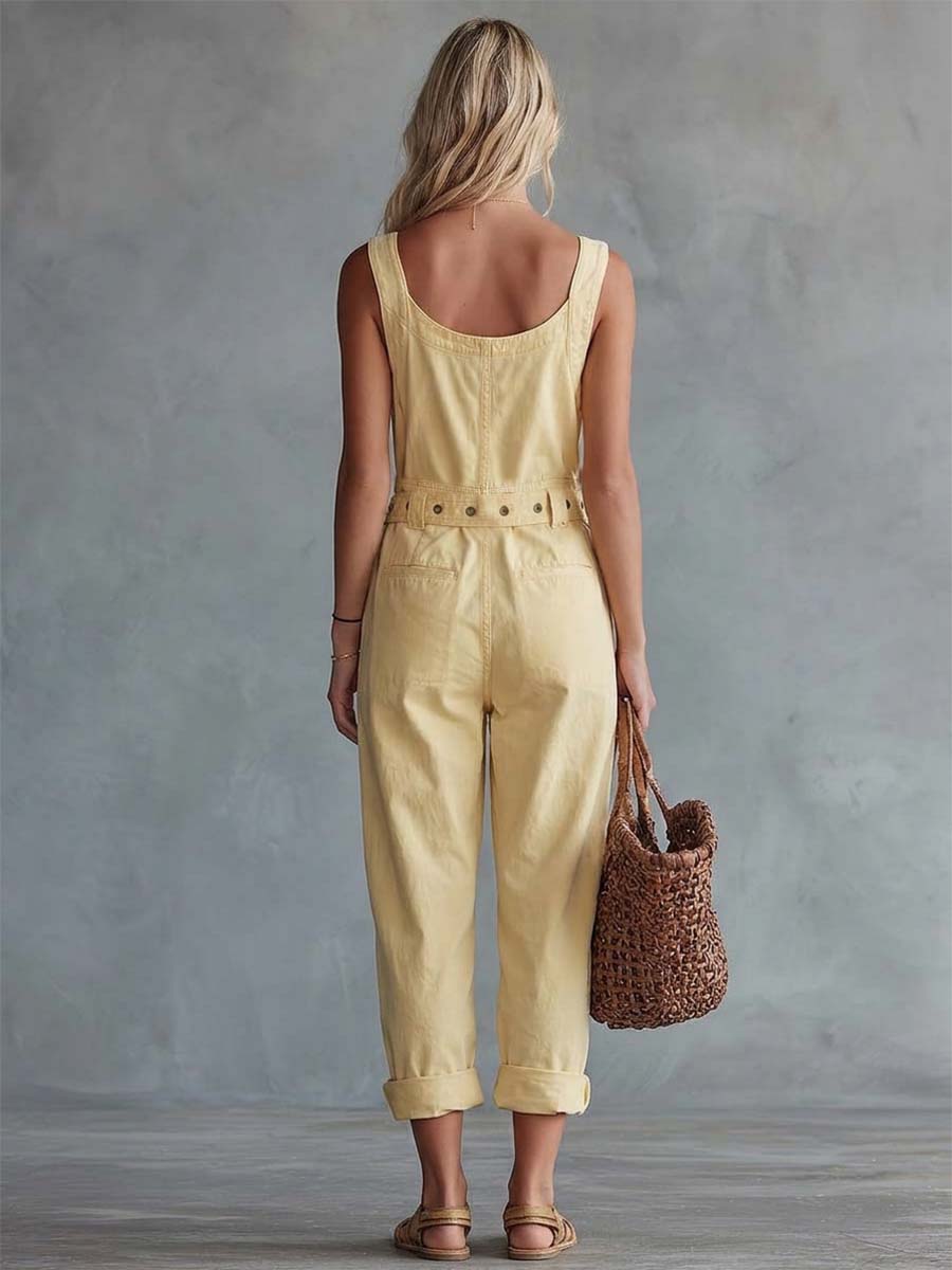 Sloane | Denim Cargo Square-Neck Jumpsuit