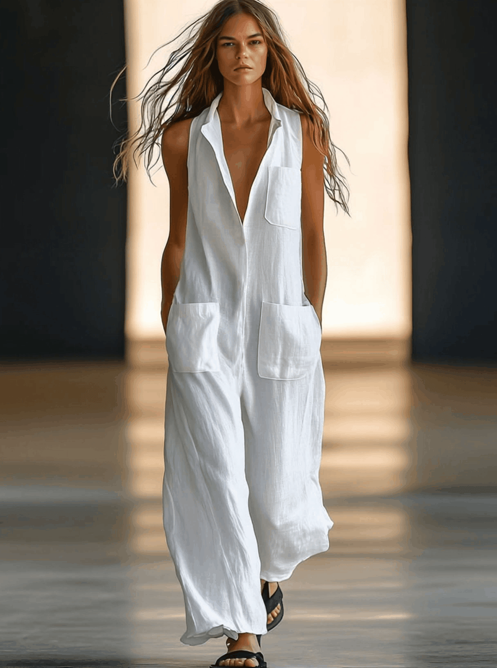 Sherry | Collared Wide-Leg Linen Jumpsuit