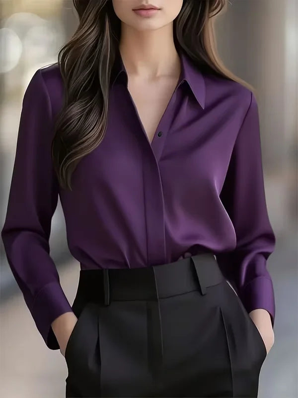 Eleonora | Satin Collared Wrap V-Neck Top