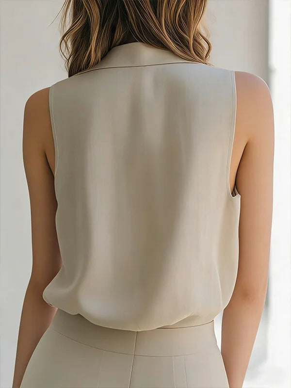 Margaret | Collared Button-Front Sleeveless Top