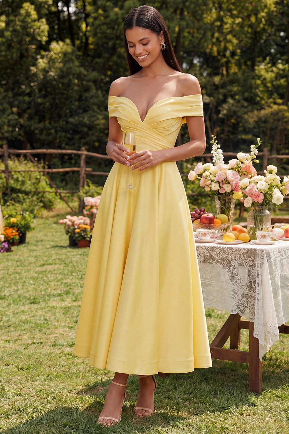 Indi | Off-Shoulder A-Line Midi Dress