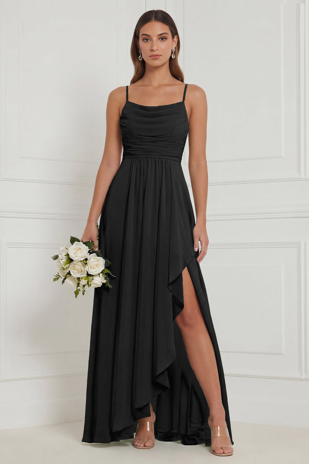 Nova | Chiffon Ruched High-Slit Maxi Dress
