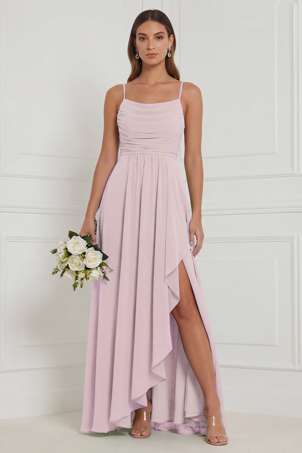 Nova | Chiffon Ruched High-Slit Maxi Dress