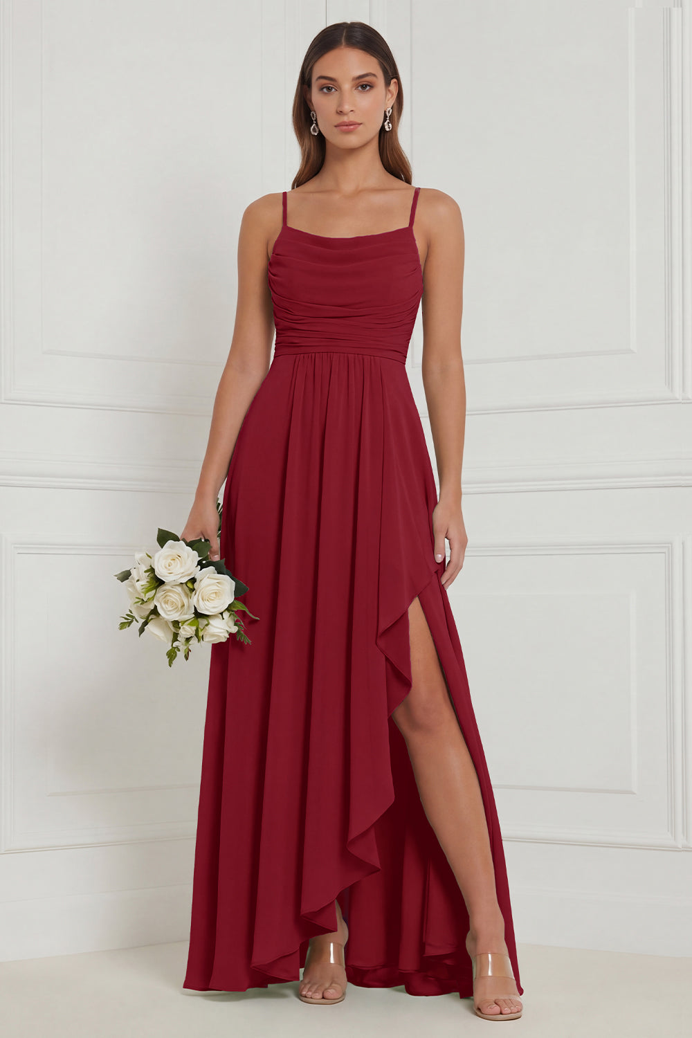 Nova | Chiffon Ruched High-Slit Maxi Dress