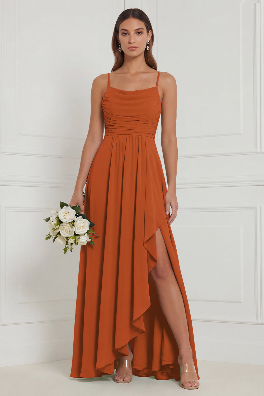 Nova | Chiffon Ruched High-Slit Maxi Dress