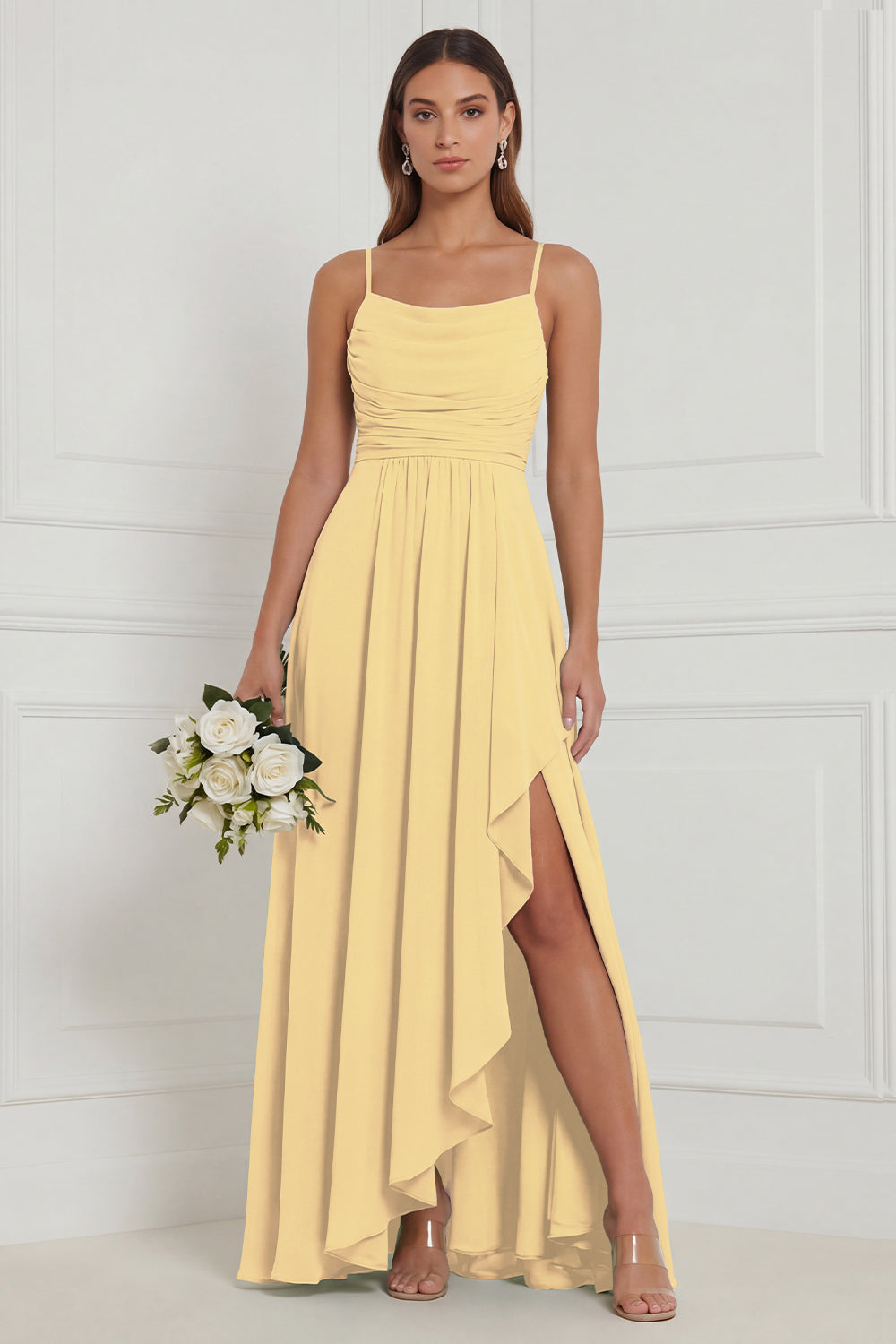 Nova | Chiffon Ruched High-Slit Maxi Dress