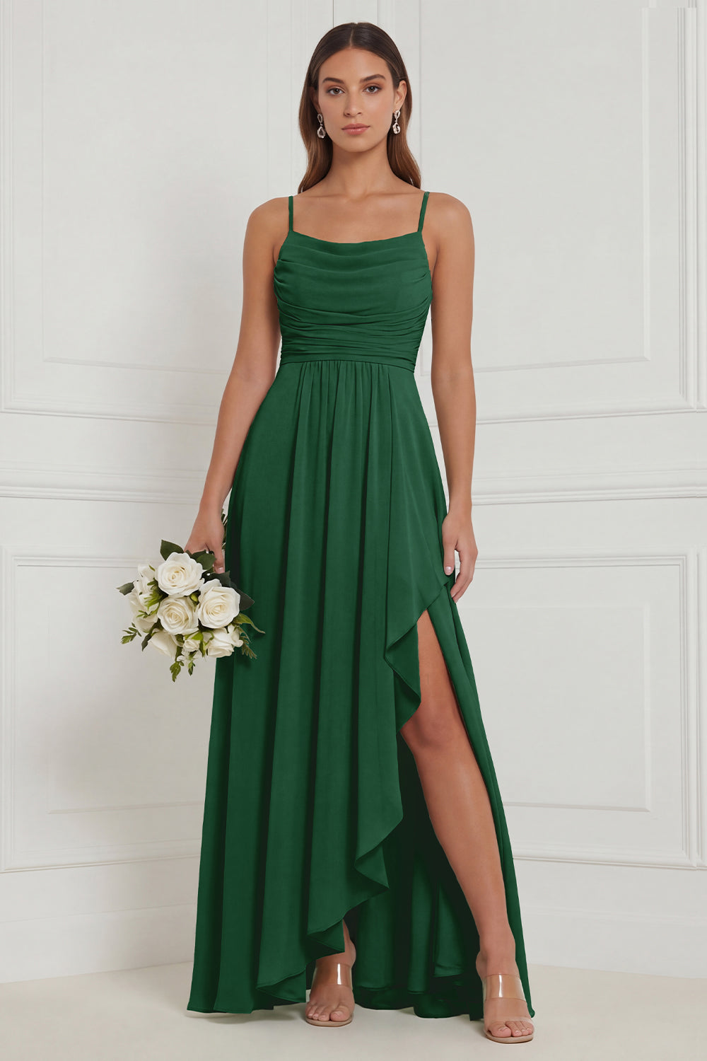 Nova | Chiffon Ruched High-Slit Maxi Dress