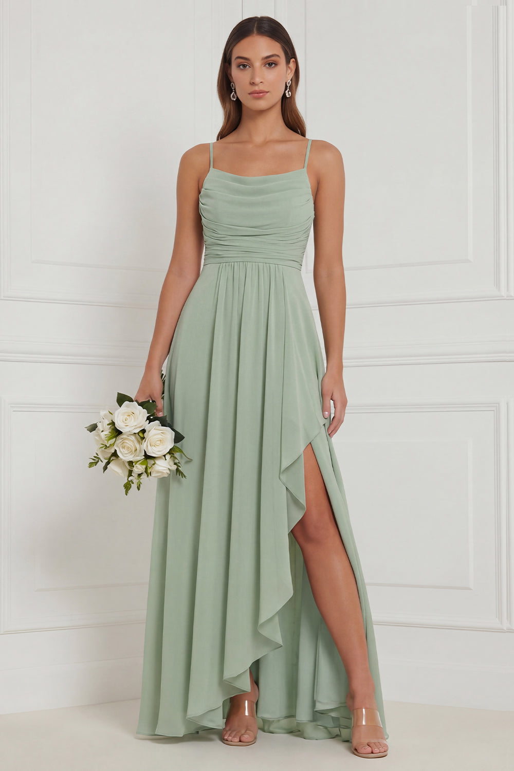 Nova | Chiffon Ruched High-Slit Maxi Dress
