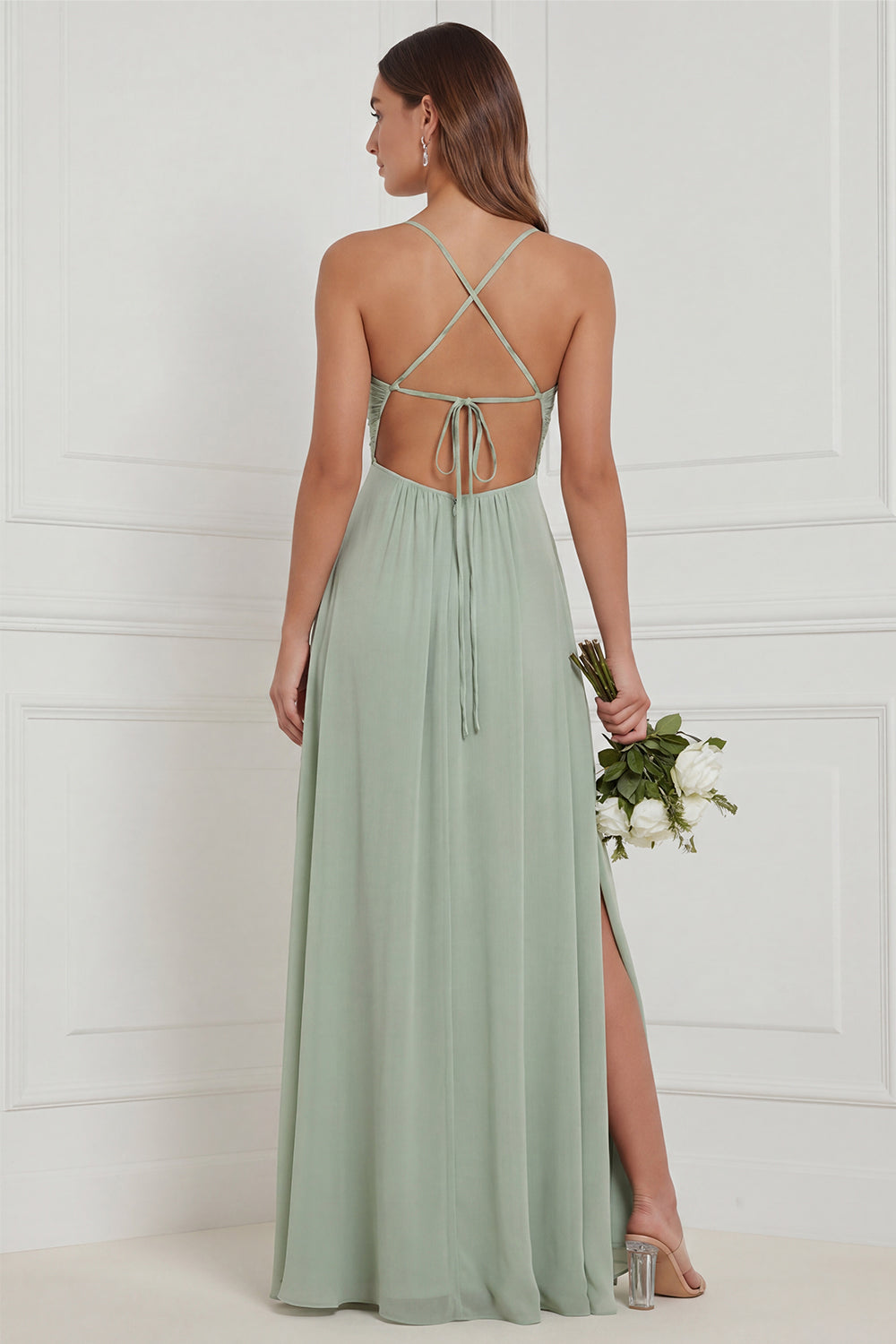 Nova | Chiffon Ruched High-Slit Maxi Dress