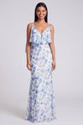 Cleo | Floral Chiffon Ruffle V-Neck Maxi Dress