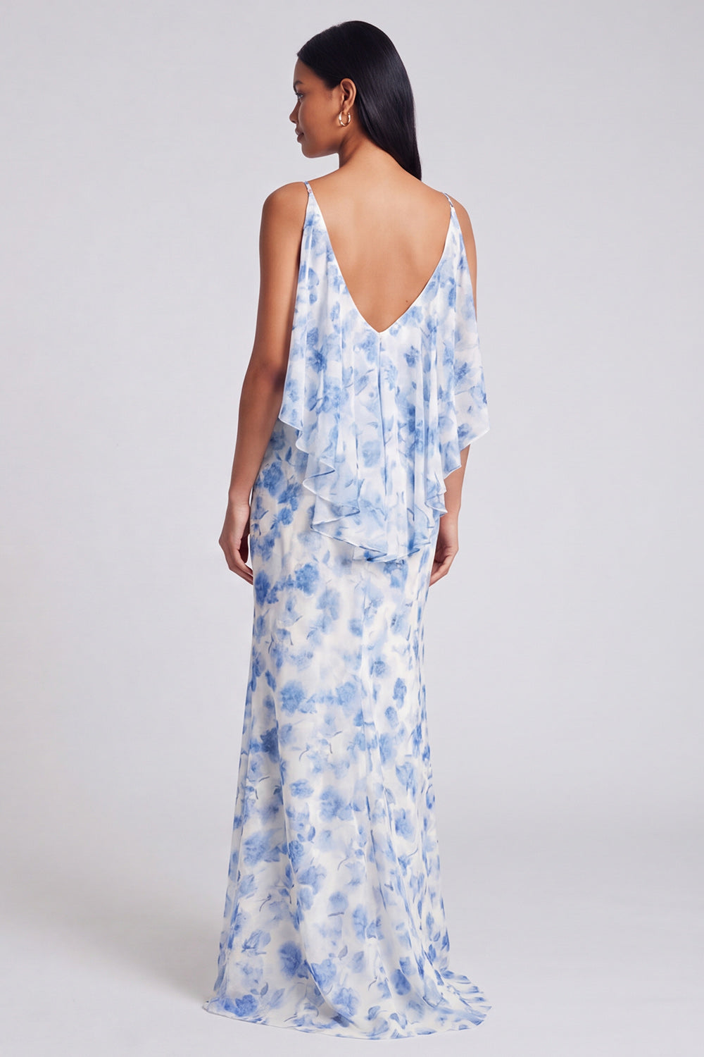 Cleo | Floral Chiffon Ruffle V-Neck Maxi Dress