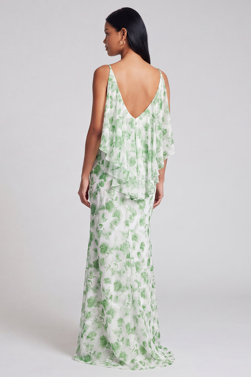 Cleo | Floral Chiffon Ruffle V-Neck Maxi Dress