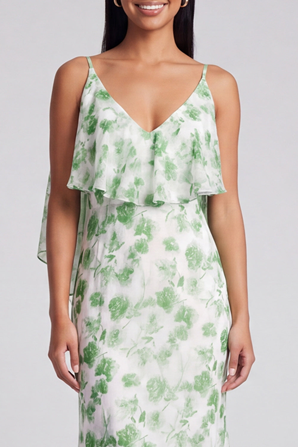 Cleo | Floral Chiffon Ruffle V-Neck Maxi Dress