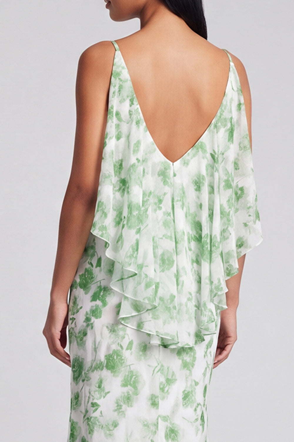 Cleo | Floral Chiffon Ruffle V-Neck Maxi Dress