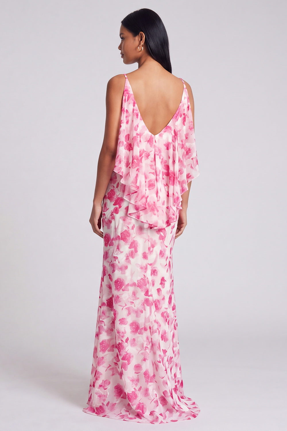 Cleo | Floral Chiffon Ruffle V-Neck Maxi Dress