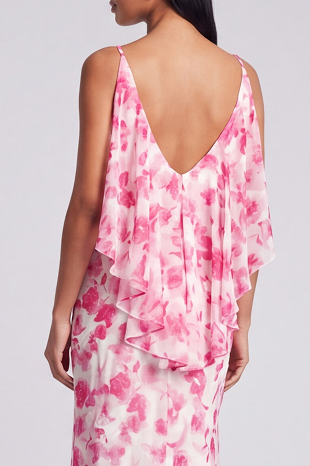 Cleo | Floral Chiffon Ruffle V-Neck Maxi Dress