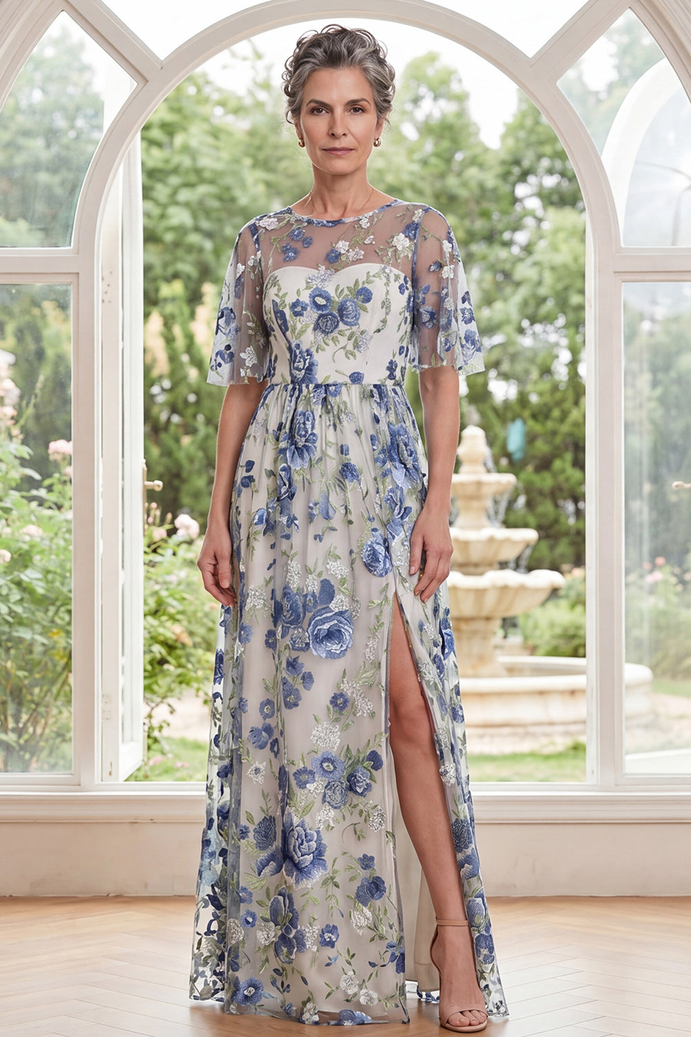 Cosima | Floral Embroidered High-Slit Maxi Dress