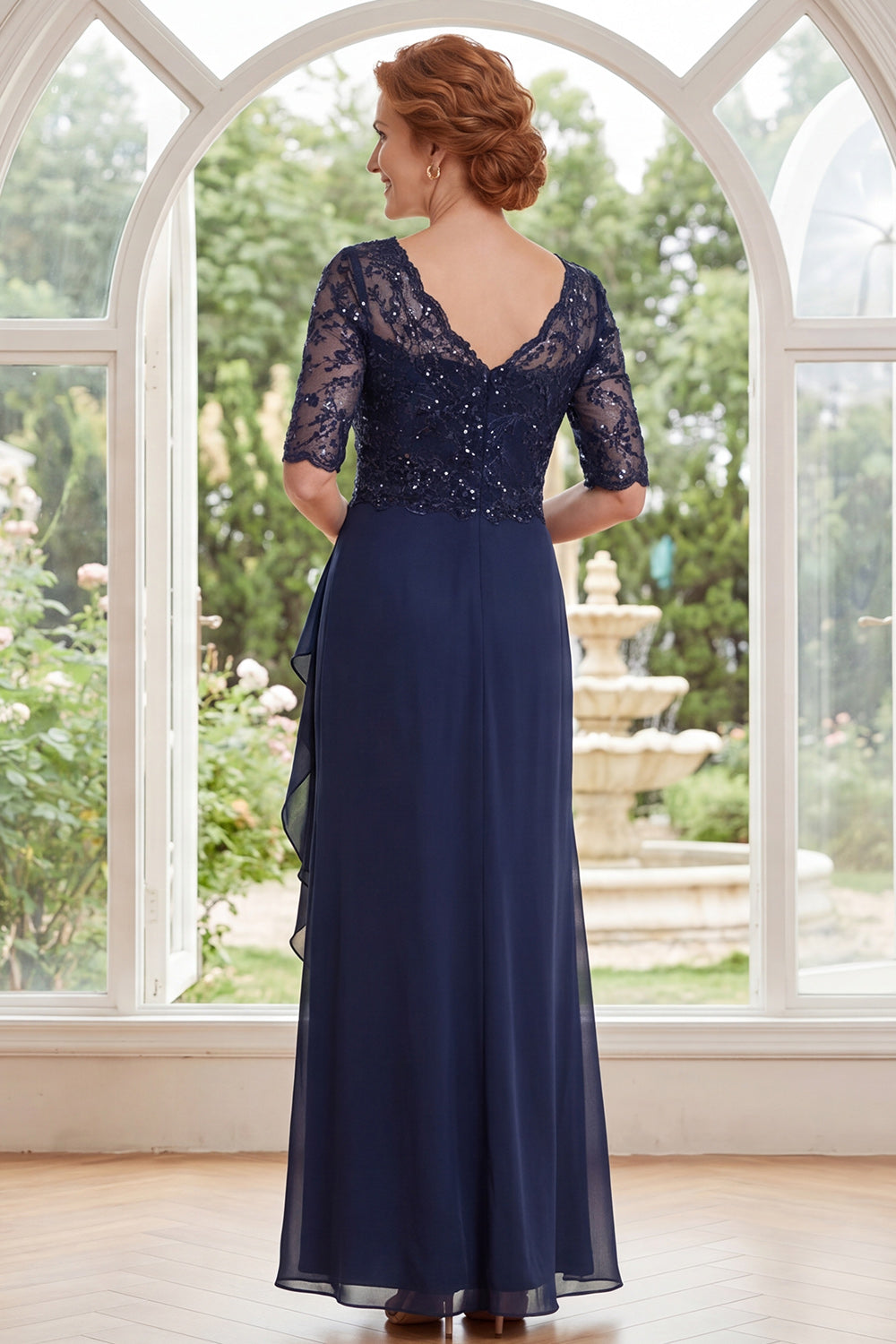 Vada | Sequin Lace Chiffon V-Neck Maxi Dress