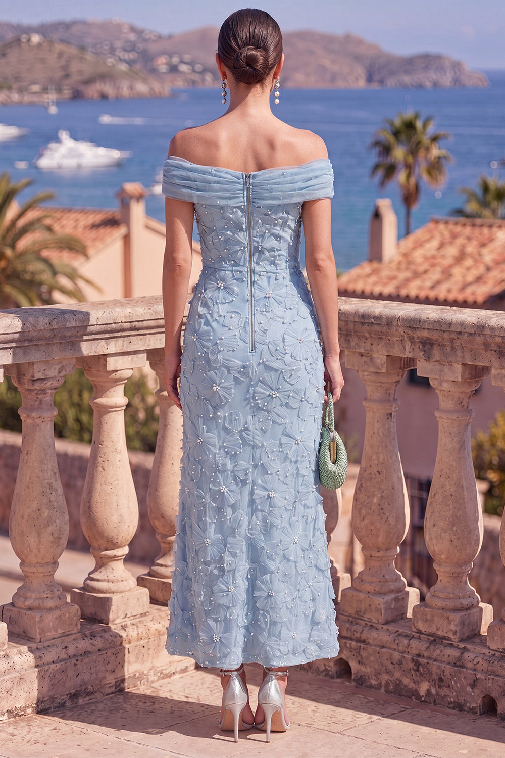 Greer | Floral Off-Shoulder Embellished Midi Dress