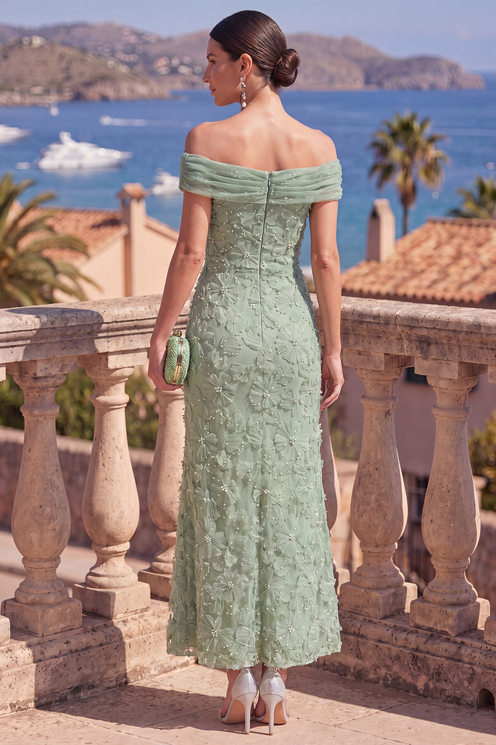 Greer | Floral Off-Shoulder Embellished Midi Dress