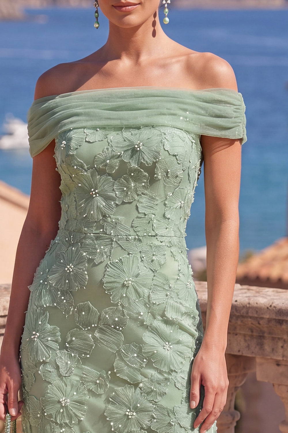 Greer | Floral Off-Shoulder Embellished Midi Dress