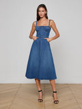 Susan | Denim Corset Belted Midi Dress