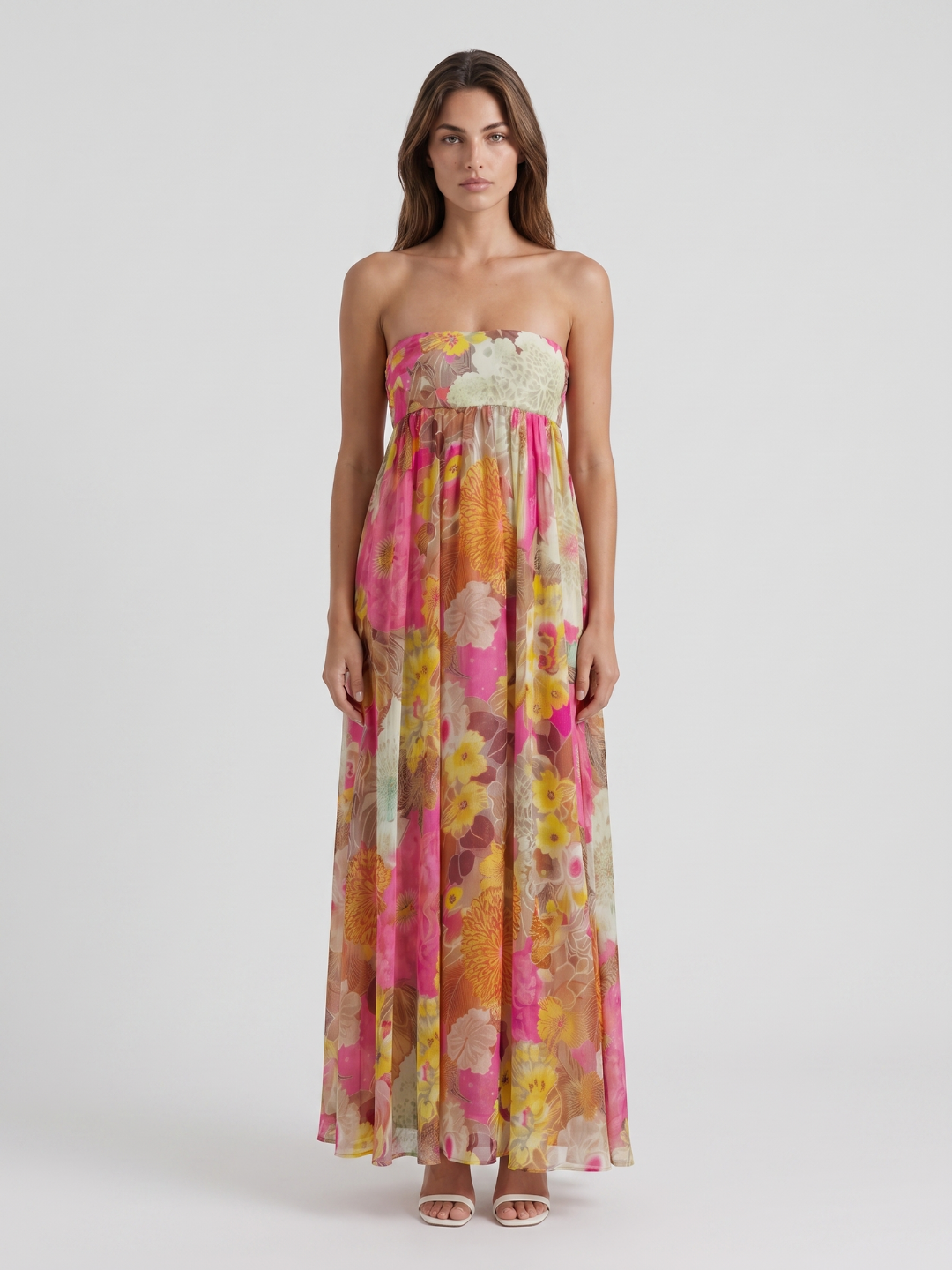 Delilah | Floral Strapless Bandeau Empire Waist Maxi Dress