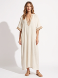 Zoey | Contrast Trim V-Neck Kaftan Maxi Dress