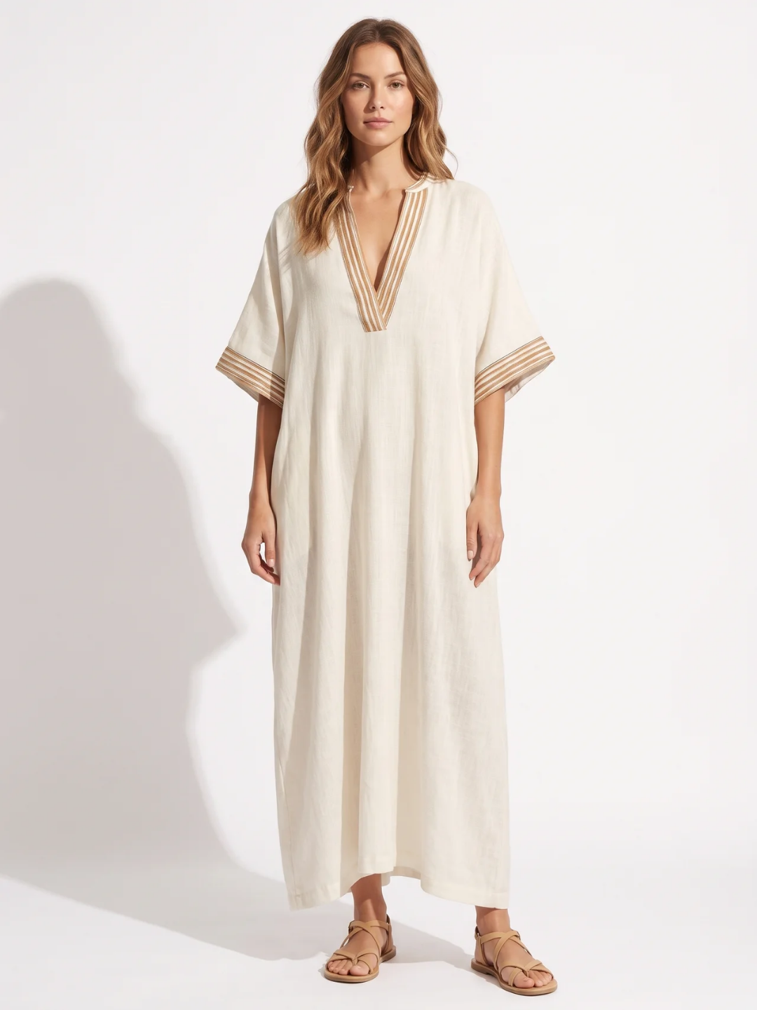 Zoey | Contrast Trim V-Neck Kaftan Maxi Dress