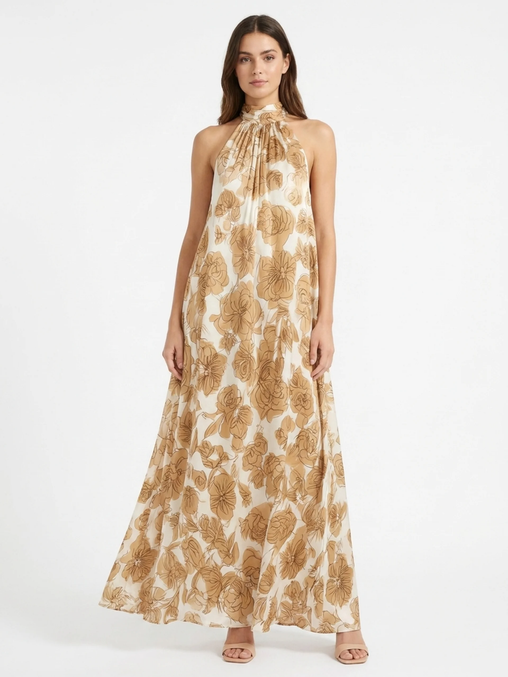 XENA Women's Floral Halter Neck Satin Maxi Dress