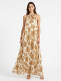 XENA Women's Floral Halter Neck Satin Maxi Dress