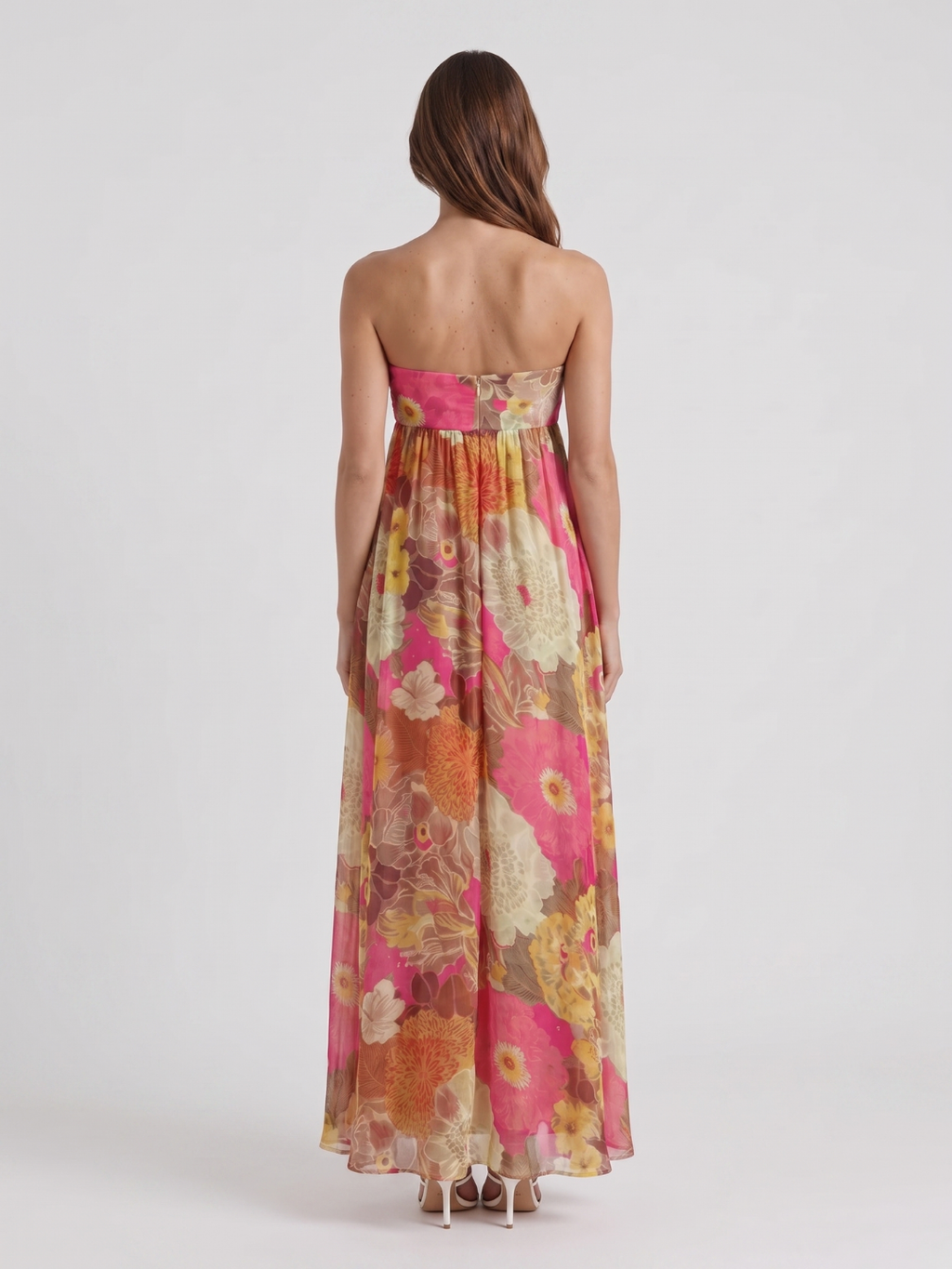 Delilah | Floral Strapless Bandeau Empire Waist Maxi Dress