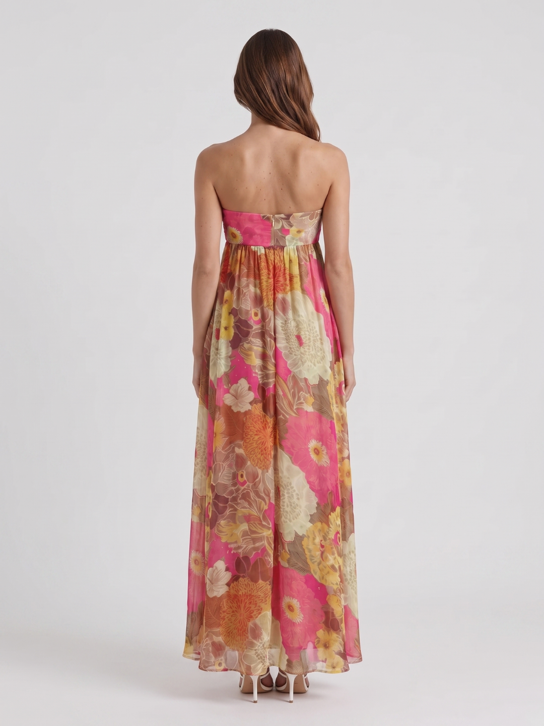 Delilah | Floral Strapless Bandeau Empire Waist Maxi Dress