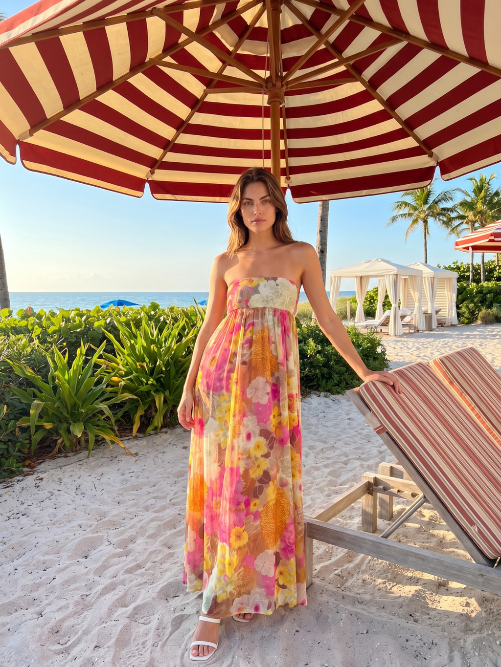 Delilah | Floral Strapless Bandeau Empire Waist Maxi Dress