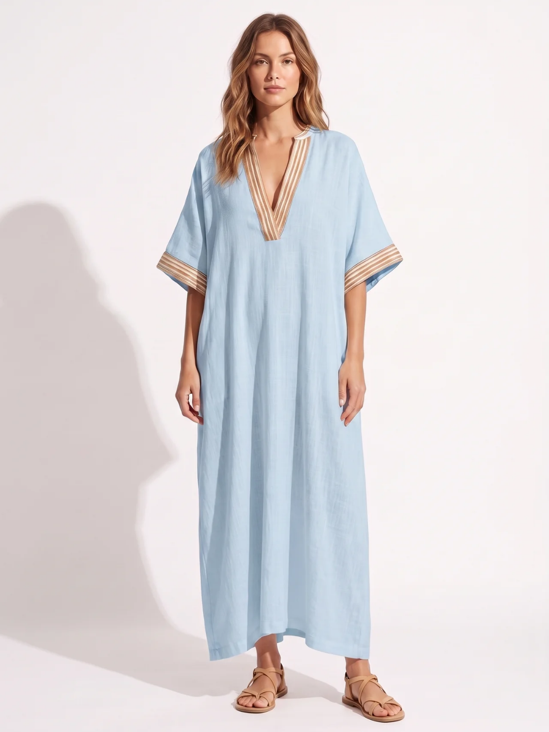 Zoey | Contrast Trim V-Neck Kaftan Maxi Dress