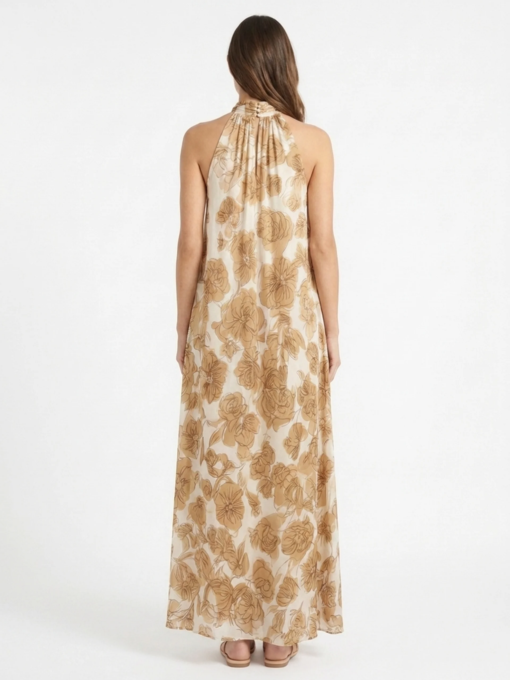 XENA Women's Floral Halter Neck Satin Maxi Dress