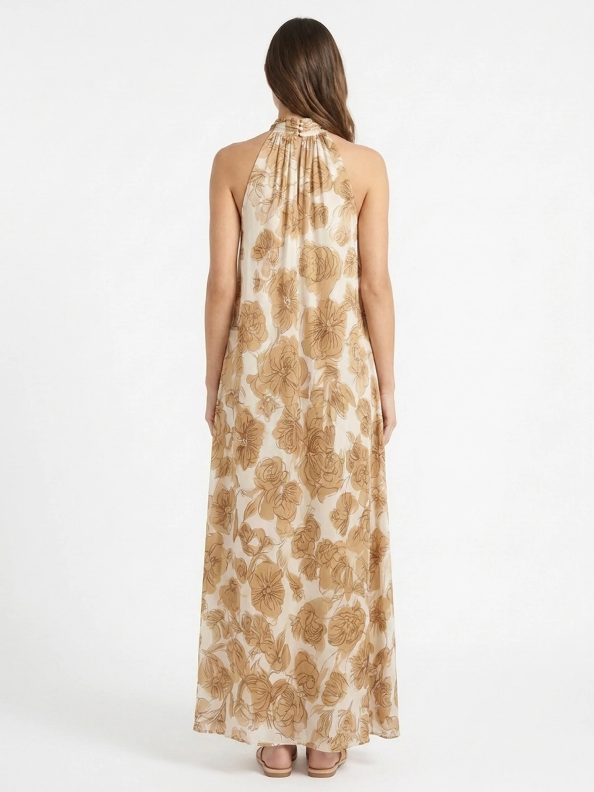 XENA Women's Floral Halter Neck Satin Maxi Dress