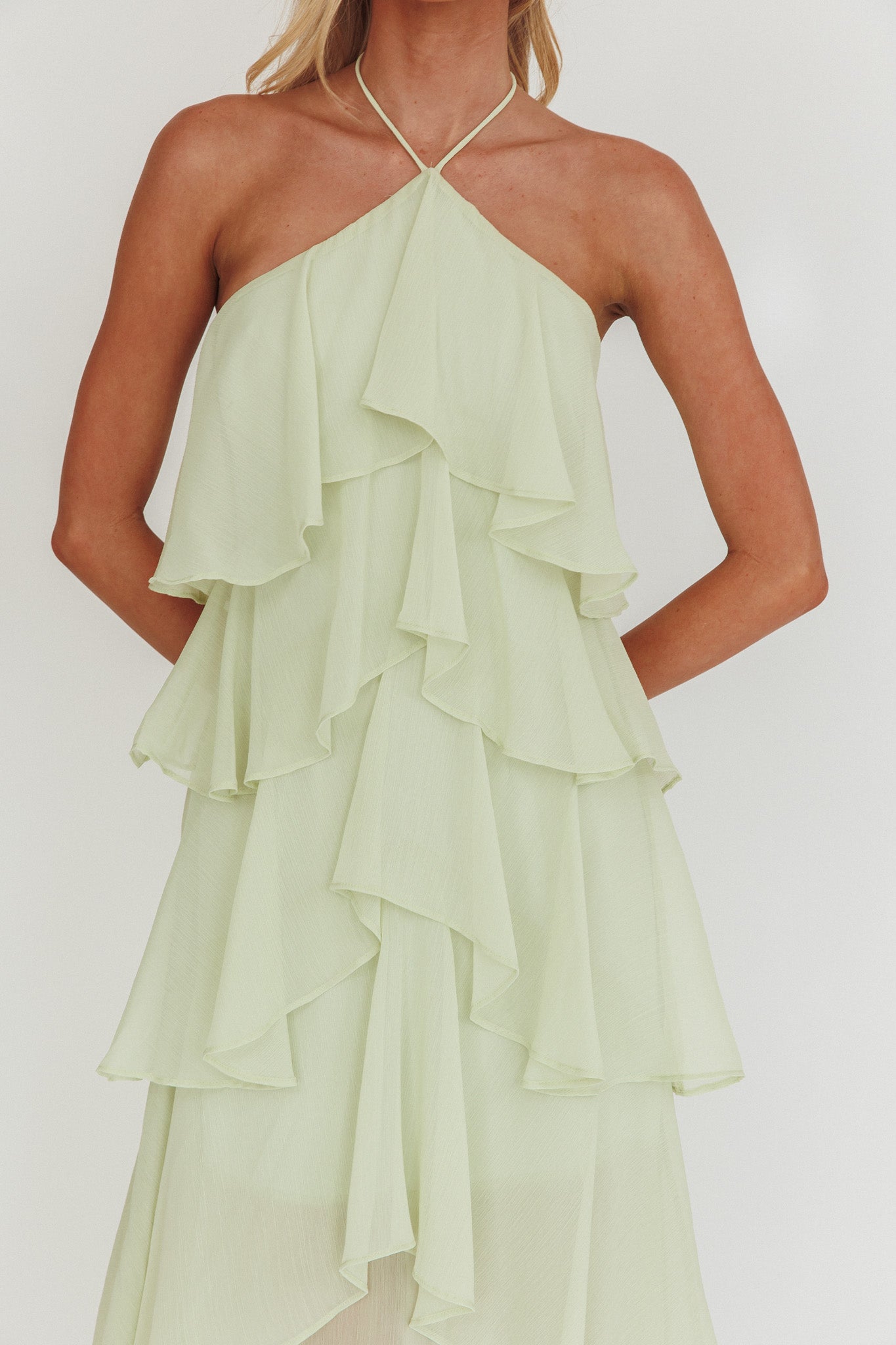 Maeve | Chiffon Halter Tiered Ruffle Maxi Dress
