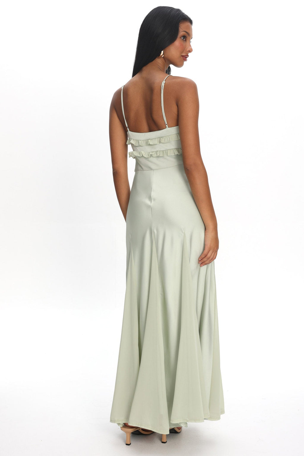 Vera | Satin Ruffle V-Neck Slip Maxi Dress