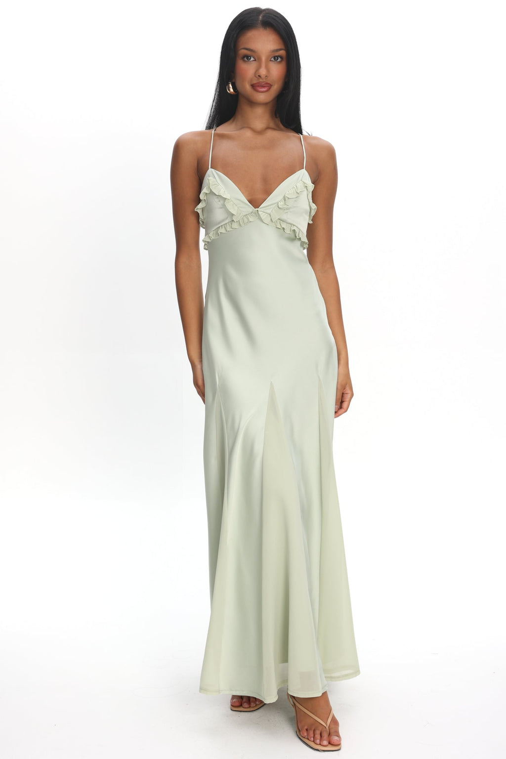 Vera | Satin Ruffle V-Neck Slip Maxi Dress