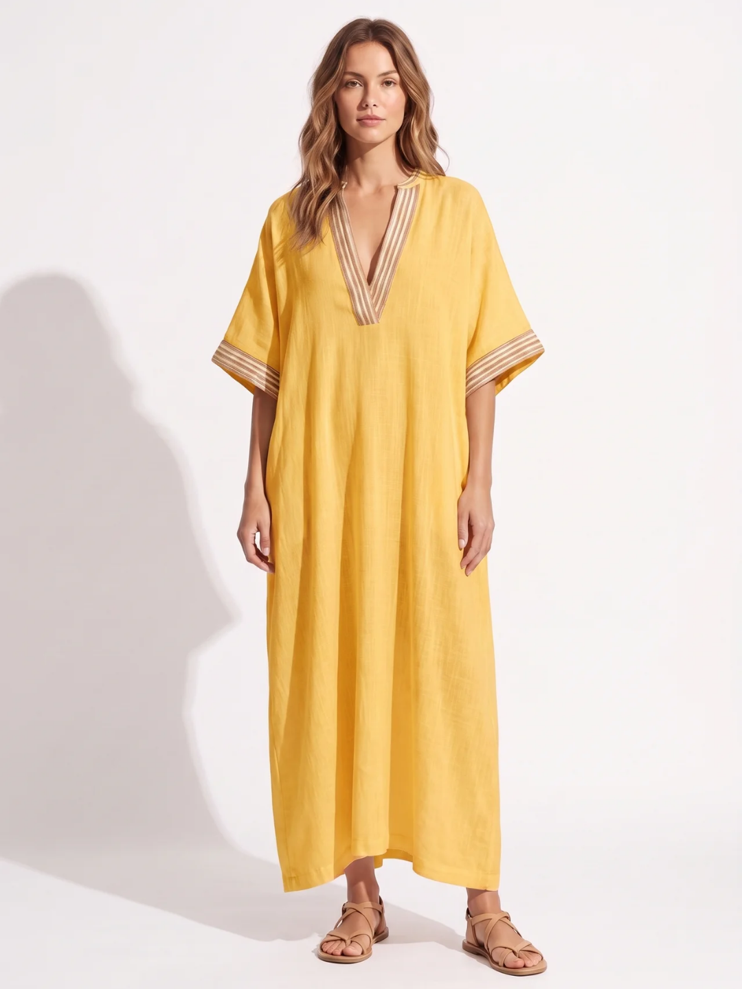 Zoey | Contrast Trim V-Neck Kaftan Maxi Dress
