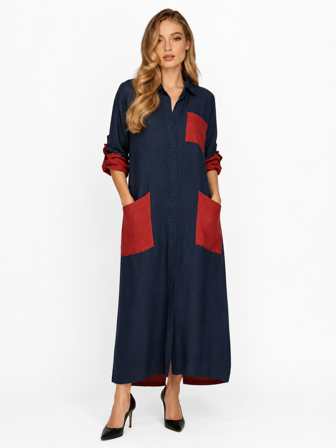 HALCYON Women's Oversized Patch Pocket Midi Dress