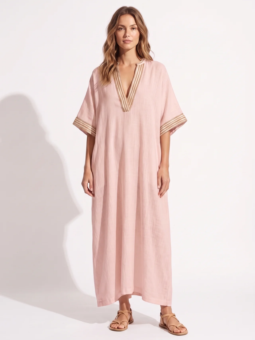 Zoey | Contrast Trim V-Neck Kaftan Maxi Dress