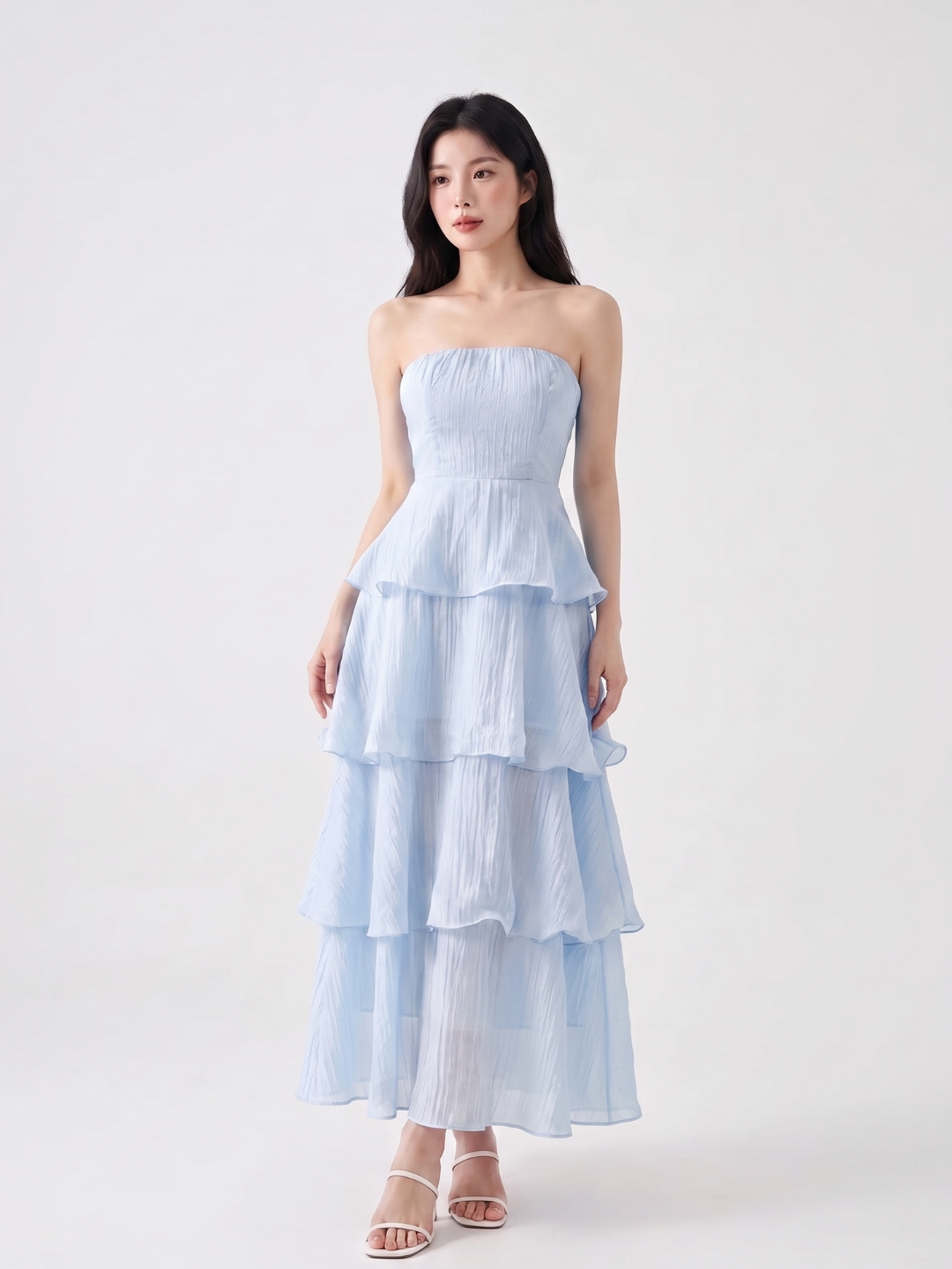 GISELLE Women's Strapless Tiered Ruffle Maxi Dress