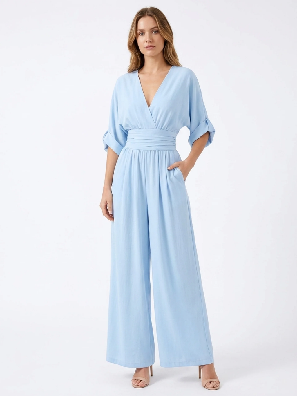 ORIANA Women's V-Neck Wide Leg Jumpsuit